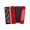 Red accordion, classical bayan, musical instrument vector Illustration on a white background
