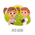 Red acne medical concept. Vector illustration.