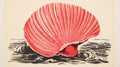 Red Acorn: A Clam - Simple Lino Print Inspired By Marine Biology