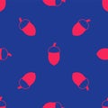 Red Acorn icon isolated seamless pattern on blue background. Vector Royalty Free Stock Photo