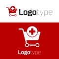 Red Add to Shopping cart icon isolated on white background. Online buying concept. Delivery service sign. Supermarket Royalty Free Stock Photo