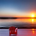 Red Adirondack Chair On Wooden Deck Royalty Free Stock Photo