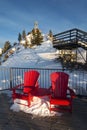 Red Adirondack Chairs Sulphur Mountain Boardwalk Stairs Banff Canada