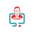 Red admin sign on pc laptop vector illustration. Royalty Free Stock Photo