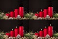 Red advent candles with green pir and pinecone Royalty Free Stock Photo