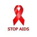 Red aids ribbon for stop virus isolated on the white backgrouund, vector illustration