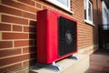 Red Air Source Heat Pumps installed on exterior of house