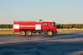 Red airfield fire engine at the airport