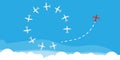 Red airplane change direction concept business solution. Plane way courage leadership strategy vector. Jet path flying Royalty Free Stock Photo