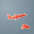 Red airplane and cloud icon on grey background vector illustration. Royalty Free Stock Photo