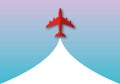 Red airplane flying in the sky background. Travel by air transport concept. Royalty Free Stock Photo
