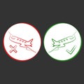 Red airplane icon. Flight allowed and Cancelled vector design