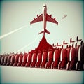 Red Airplane Soars with Leadership, Courage, and Winning Attitude, Standing Out from the Crowd. Generative AI