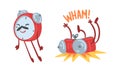 Red Alarm Clock Character Falling Down and Flying Vector Illustration Set Royalty Free Stock Photo