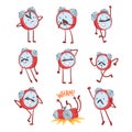 Red Alarm Clock Character with Funny Face Expression Vector Set Royalty Free Stock Photo