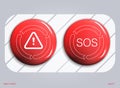 Red alarm shiny button background, vector. Royalty Free Stock Photo