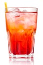 Red alcohol cocktail with ice and straw isolated