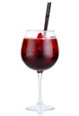 Red alcohol cocktail with red wine and raspberries isolated Royalty Free Stock Photo