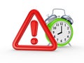 Red alert symbol and green watch. Royalty Free Stock Photo