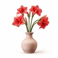 Realistic 3d Red Flowers In Vase: Terracotta Porcelain With Religious Symbolism