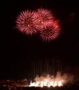 Red amazing fireworks isolated in dark background close up with the place for text, , Malta Royalty Free Stock Photo