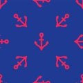 Red Anchor icon isolated seamless pattern on blue background. Vector Royalty Free Stock Photo