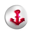 Red Anchor icon isolated on transparent background. Silver circle button.