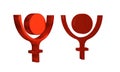 Red Ancient astrological symbol of Pluto icon isolated on transparent background. Astrology planet. Zodiac and astrology