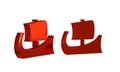 Red Ancient Greek trireme icon isolated on transparent background.