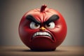 Red angry, angry emoticon, muzzle on grey background.