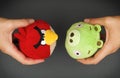 Red Angry Bird & Bad Piggy soft toys in hands