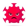 Red Angry Virus Emoticon. Coronavirus Emoji Character Symbol. COVID-19 Pandemic 3D Icon. Modern Flat Vector Illustration. Royalty Free Stock Photo