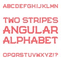 Red angular capital letters of two stripes. Fashion retro font.