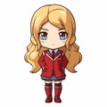 Crisp And Clean Chibi Girl In Red Coat: Classic Academia Style