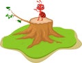 Red ant cartoon on tree stump Royalty Free Stock Photo