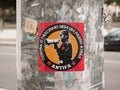 Red Antifa sticker on a lamp post in Porto, Portugal