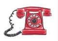 Red Antique Rotary Dial Telephone hand drawn vector art