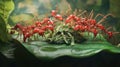 Group of Red Ants Working Together on Green Leaf Royalty Free Stock Photo