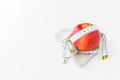 Red apple bind with tape measure for concept loss weight and diet healthy Royalty Free Stock Photo
