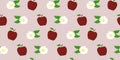 Red apple and apple blossom seamless pattern, vector floral fruit background Royalty Free Stock Photo