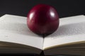 Red apple on a book on a dark background. Royalty Free Stock Photo