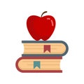 Red apple on book stack icon flat isolated vector Royalty Free Stock Photo