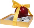 Red apple in box with tape-line like gift Royalty Free Stock Photo