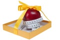 Red apple in box with tape-line like gift Royalty Free Stock Photo