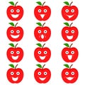 Red apple cartoon with face. Vector clipart. Illustration on white blank background. Royalty Free Stock Photo