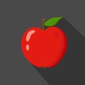 Red apple cartoon flat icon.Dark blue background. Vector illustration. Royalty Free Stock Photo