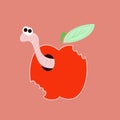 Red apple and cartoon worm