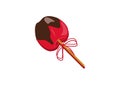 Red apple in chocolate and sweet sprinkles with stick in it. Simple vector illustration on white background. Merry Royalty Free Stock Photo