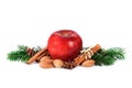 Red apple with christmas spices decoration Royalty Free Stock Photo