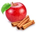 Red apple and cinnamon sticks isolated on white background Royalty Free Stock Photo